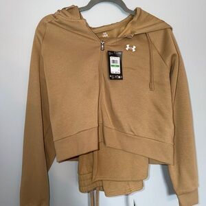 NWT Under Armour Tan Fleece Crop Jacket and Straight Pant Set